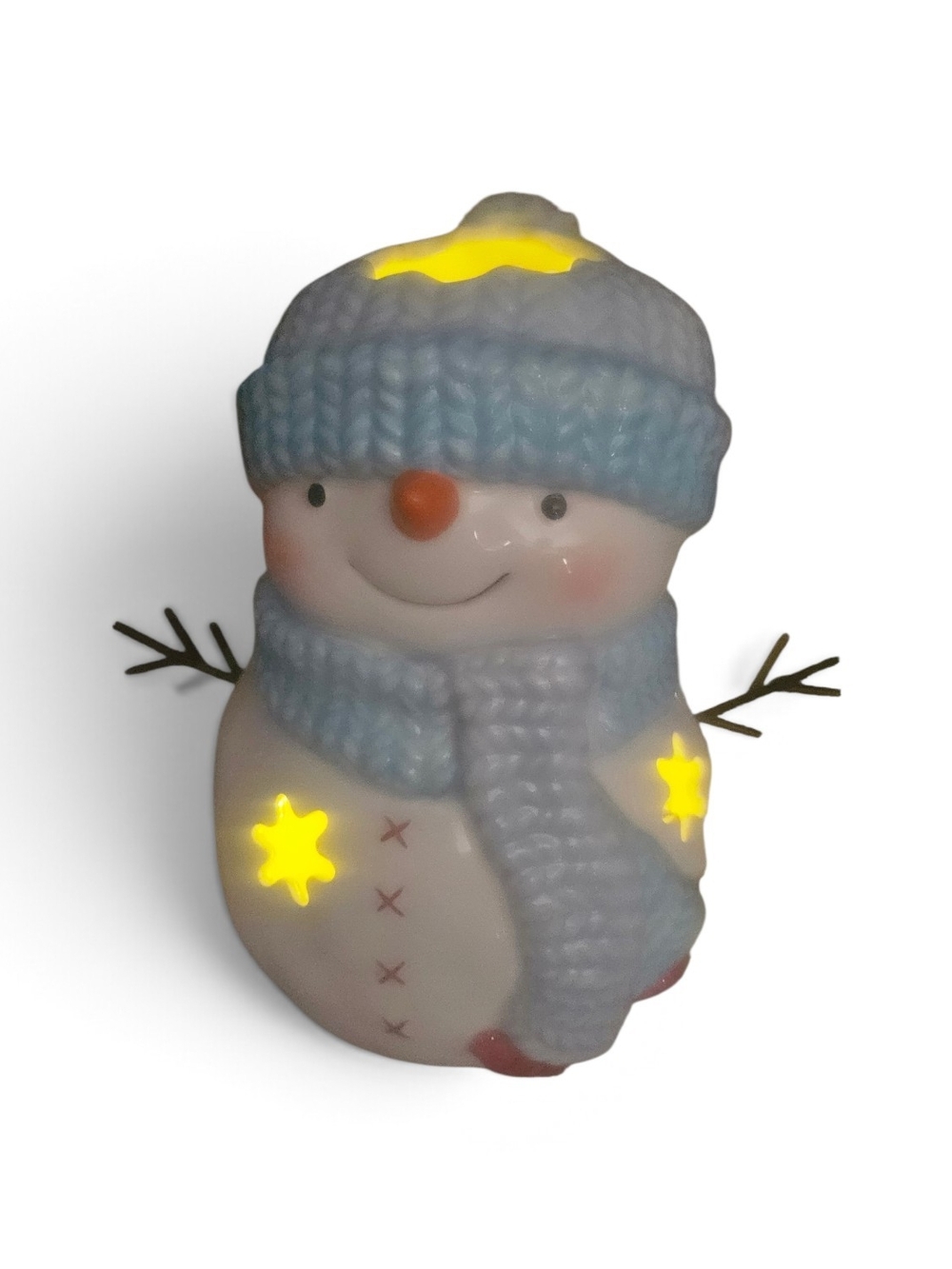 Ceramic Snowman Tea Light Holder – Blue Hat Christmas Decor